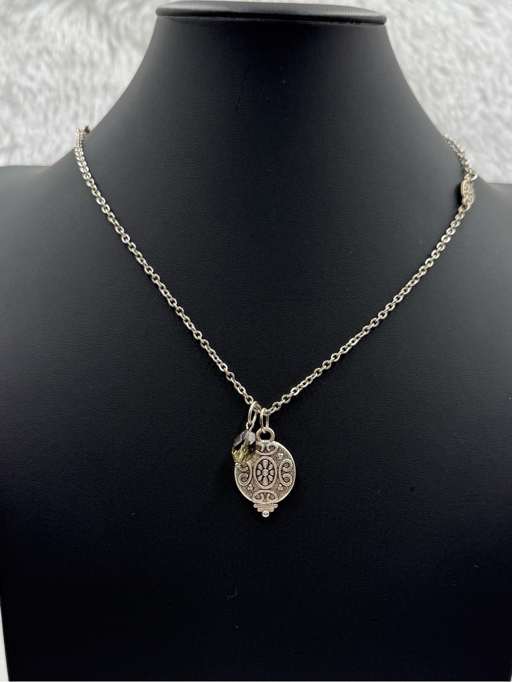 Premier Designs Silver-Tone Charm Pendant Necklace with Olive Accent